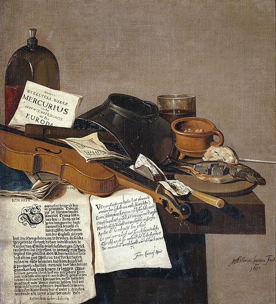 Anthonie Leemans Still life with a copy of De Waere Mercurius, a broadsheet with the news of Tromp's victory over three English ships on 28 June 1639, and a poem telli oil painting image
